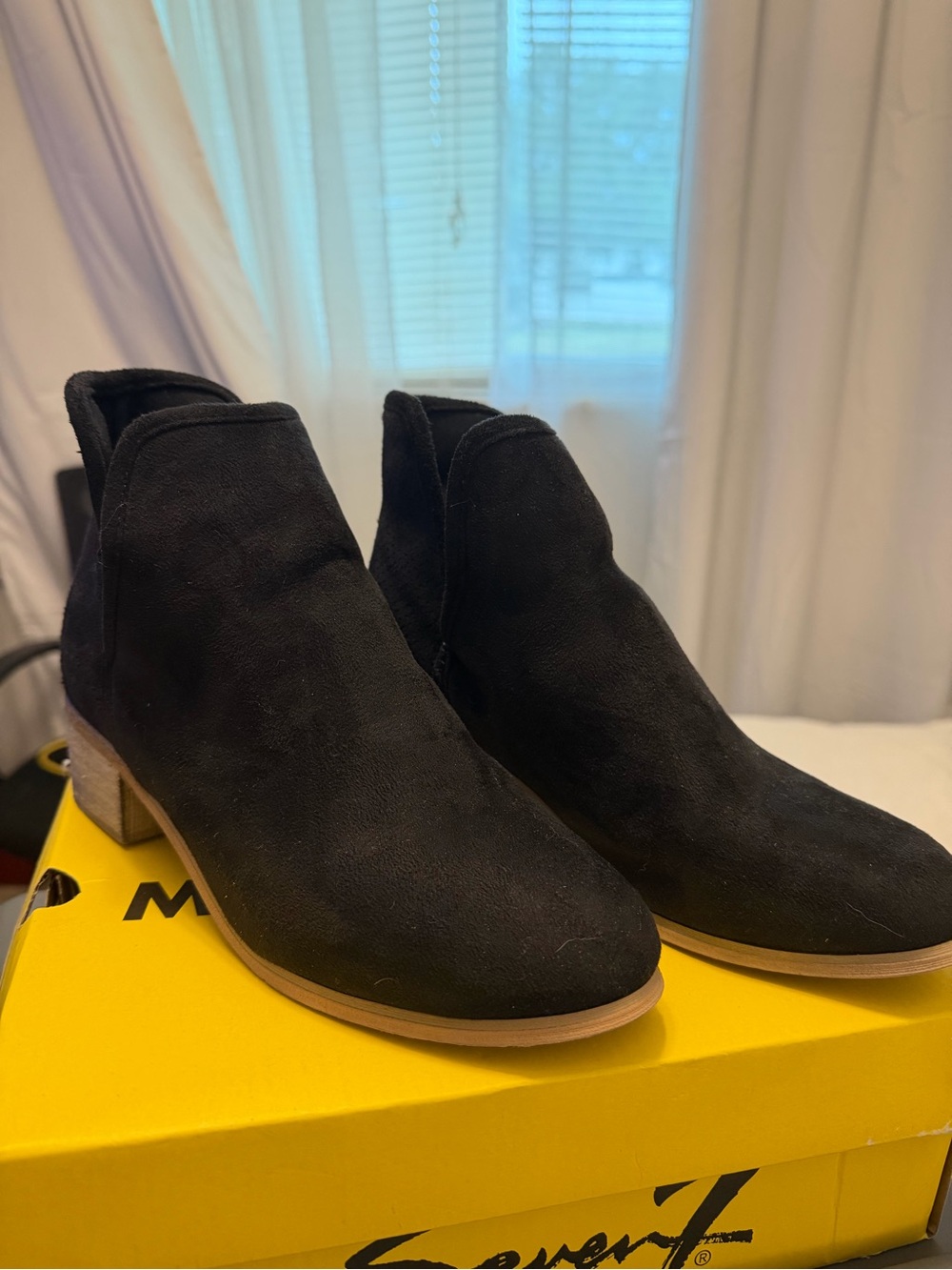 Seven7 Black Suede Slip-On Ankle Booties